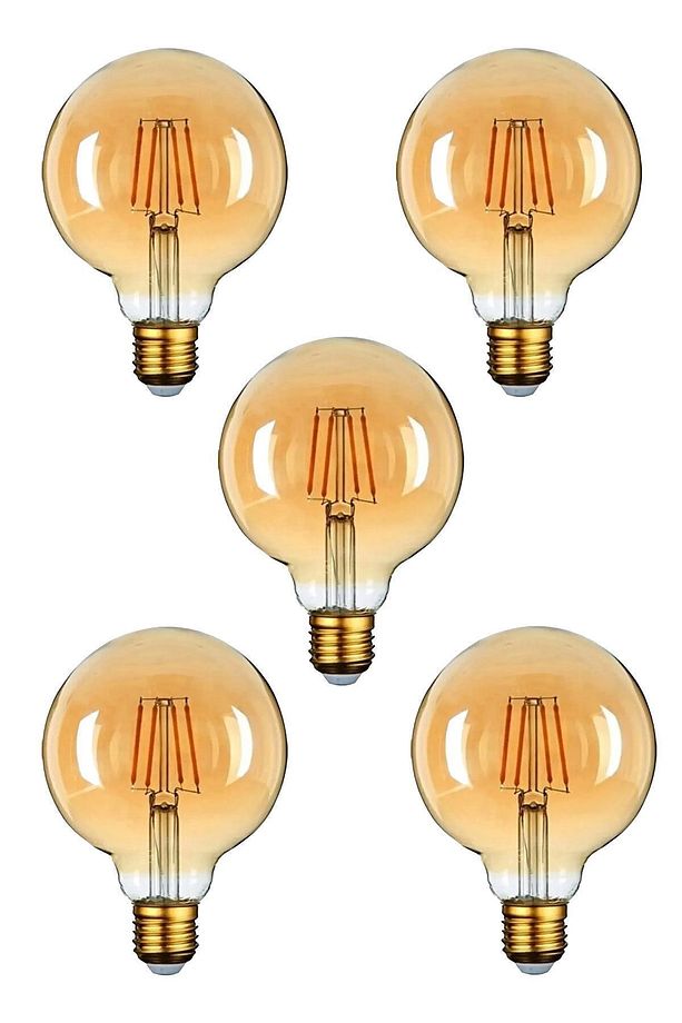 5 Adet Rustik Led Ampul E27 Duy G95 4w Bal Cam Sarı Işık Tasarruflu Dekoratif Vintage Aydınlatma - 1