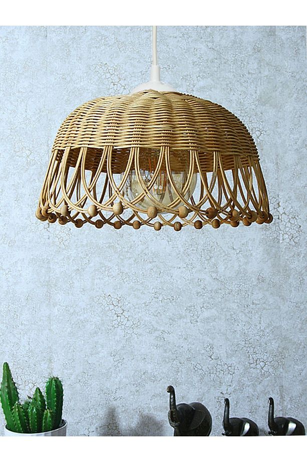 Rattan Bambu Hasır Sarkıt Avize Çap: 35 Cm Yükseklik: 20 Cm - 2