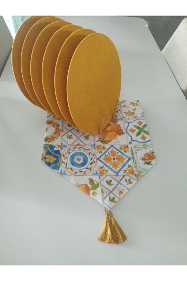 Placemat Set Lemon Patterned Runner 6 Yellow Plates - 2