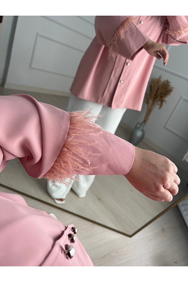 Tül Detay Gömlek-pudra - 6