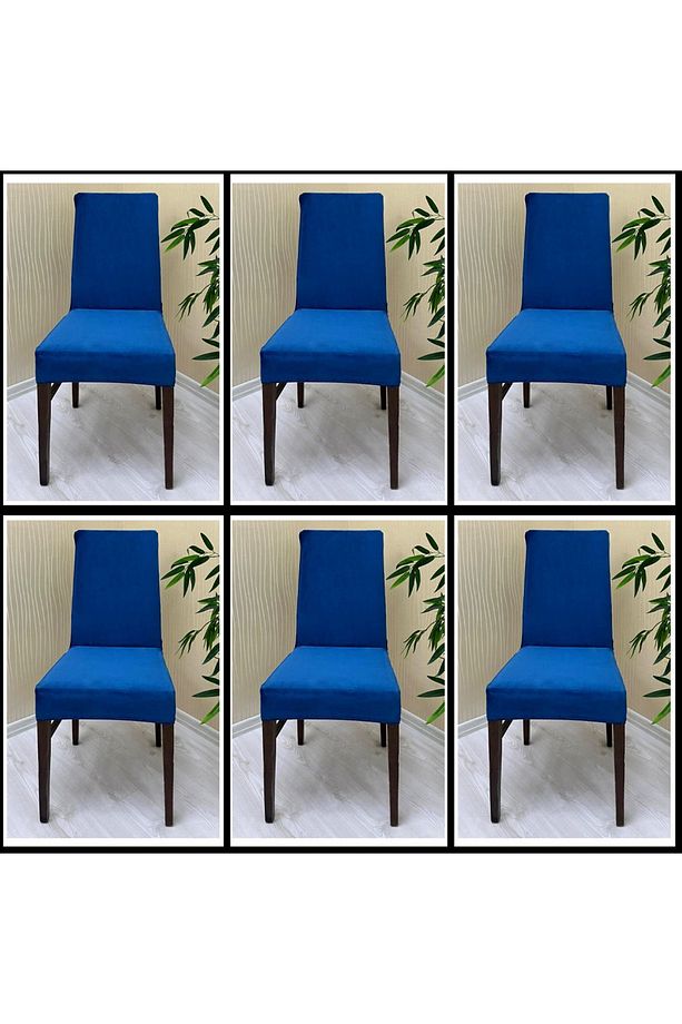 6 Adet Süet Detaylı Angora Kumaş Sandalye Kılıfı Yıkanabilir Likralı Esnek Lastikli, Sandalye Örtü - 4
