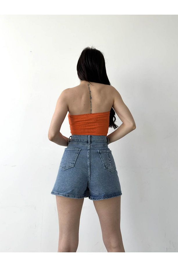 Mini Yırtmaçlı Denim Kot Şort Etek - 4