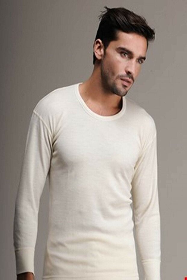 101&102 Men's Long Sleeve Thermal Wool Underwear Set-cream