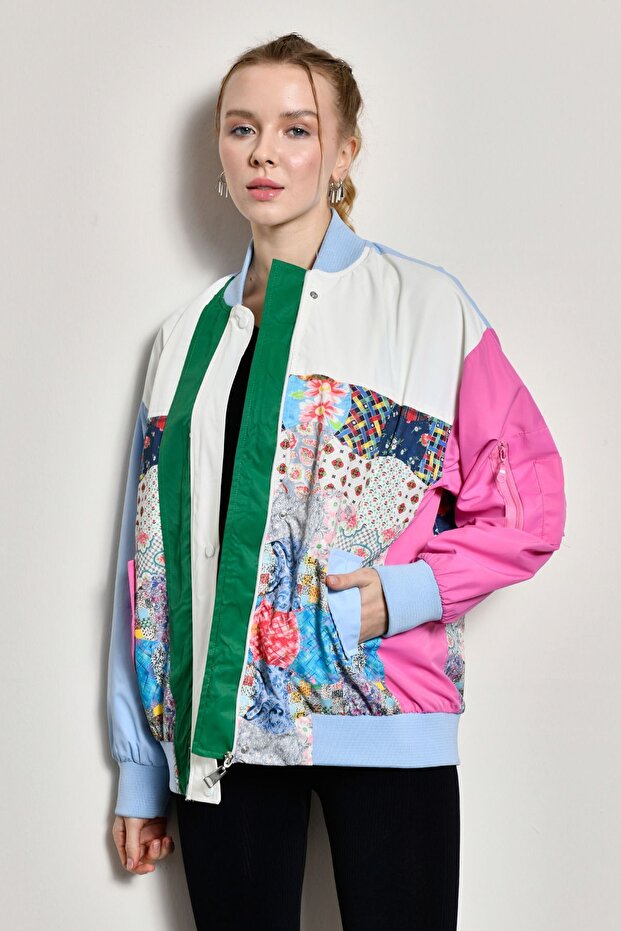Kadın Dijital Baskılı Astarlı Bomber Ceket - 2