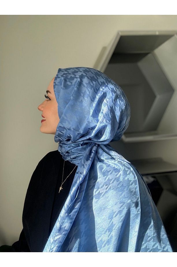 Kazayağı Desen Mavi Pamuk Jakar Şal - 2