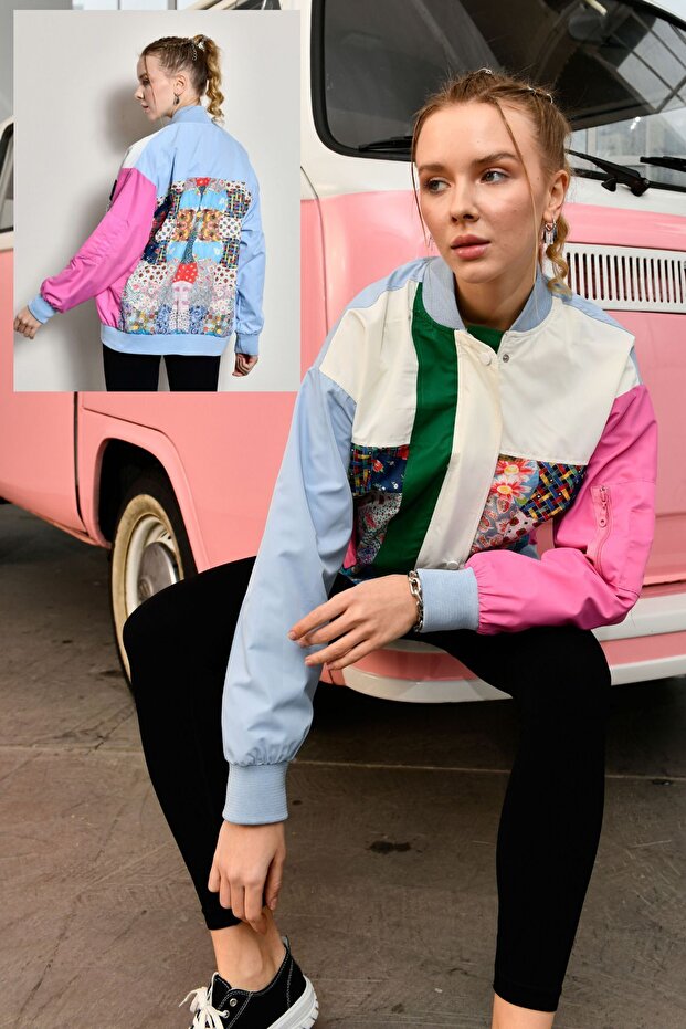 Kadın Dijital Baskılı Astarlı Bomber Ceket - 1