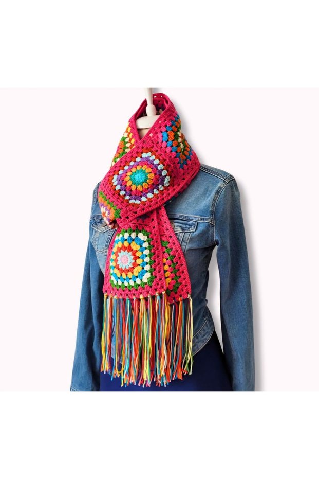 Hand Knitted Motif Detailed Women's Scarf Crochet