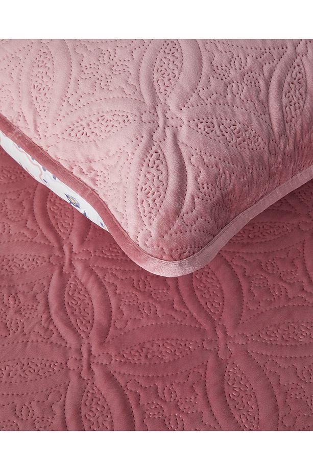 Ornate Fancy Kadife King Size Yatak Örtüsü Takımı Gül Kurusu - 4
