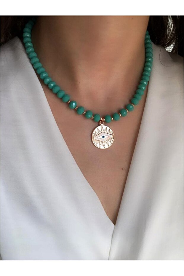 Women's Water Green Czech Crystal Eyed Design Necklace