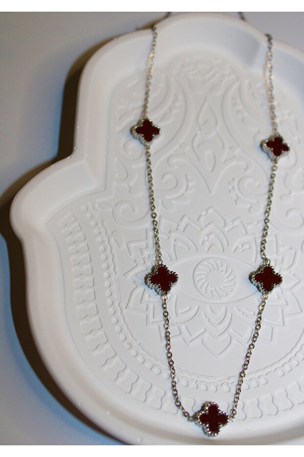 Bordo Çelik Kolye - 4