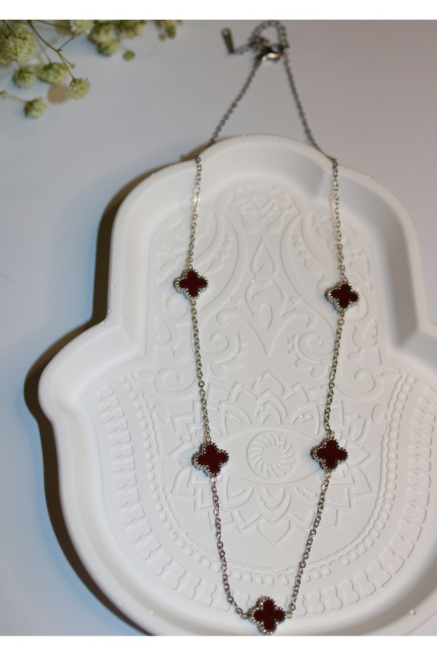 Bordo Çelik Kolye - 5