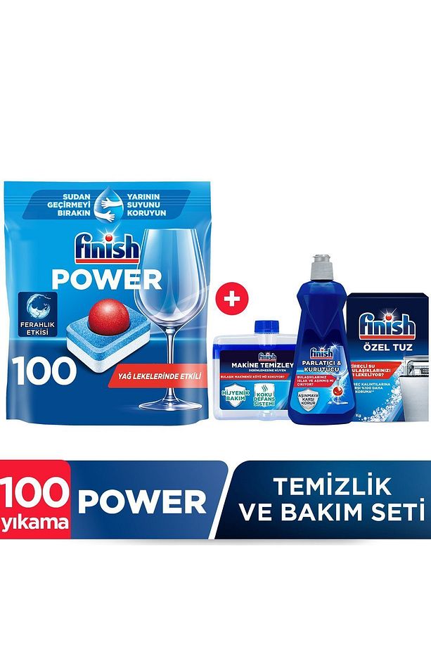 Power Hepsi Bir Arada 100 Tablet Bulaşık Makinesi Deterjanı + Temizlik ve Bakım Seti - 1