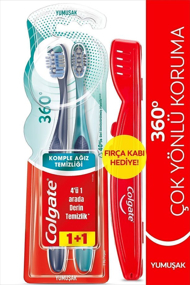 360 Komple Ağız Temizliği Çok Yönlü Koruma Yumuşak Diş Fırçası 1+1 Fırça Kabı Hediye - 1