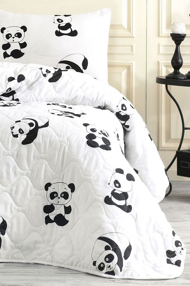 Kapitone Yatak Örtüsü Seti Tek Kişilik B&W Panda - 2