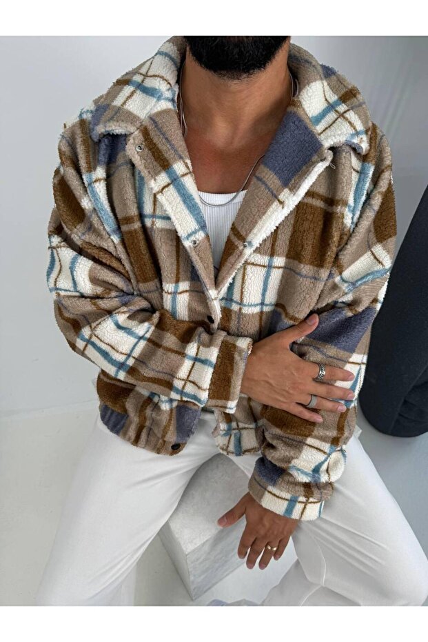 Men's Plush Coat - Lined Inside, Multi-Patterned - 3