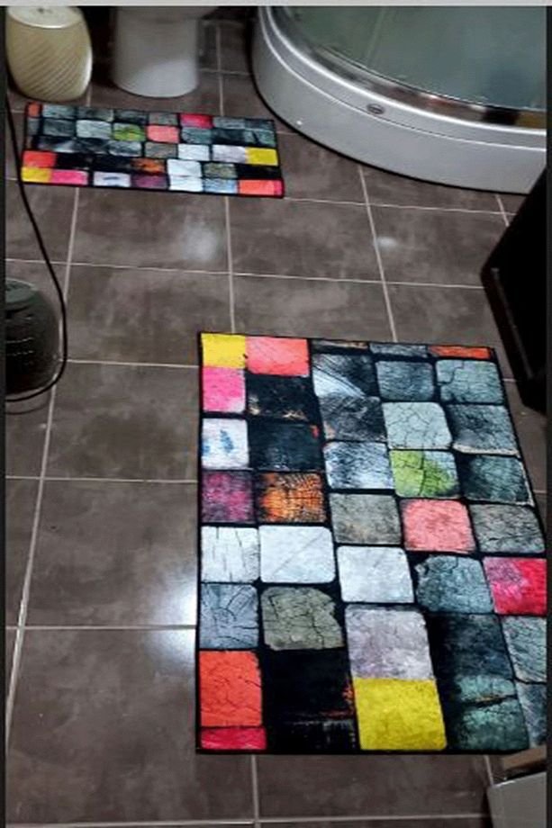 Renkli Banyo Paspası Klozet Takımı 2'li Kaymaz Tabanlı Set - 5