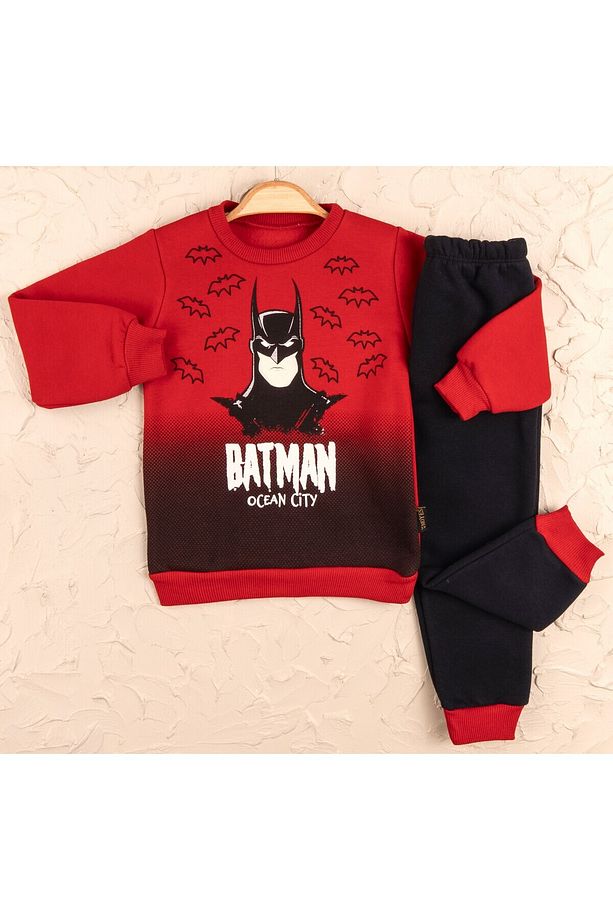 Batman 1-2-3-4 yaş Kışlık Kalın 3 ip Polarlı Erkek Çocuk-Bebek Eşofman Takımı(1 beden büyük alınız) - 1