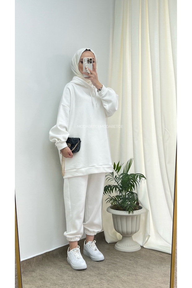 Extra Oversize Basic 3 Iplik Pamuklu Şardonlu Kadın Sweatshirt 1003 - 2