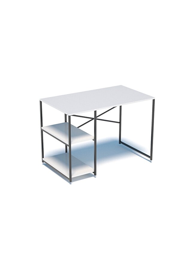 Çalışma Masası Yandan Raflı Beyaz - 3