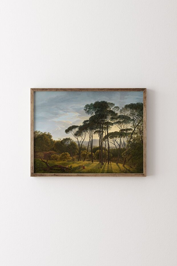 Italian Landscape - Wooden Patterned Frame with Umbrella Pines
