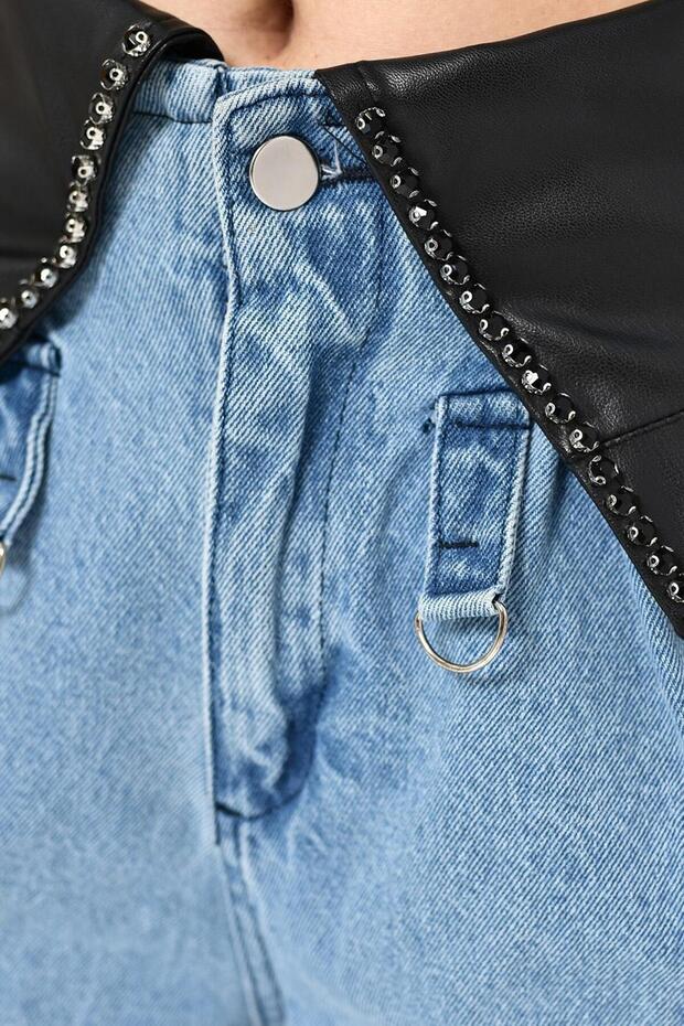 Deri Detaylı Tasarım Pantolon - 3