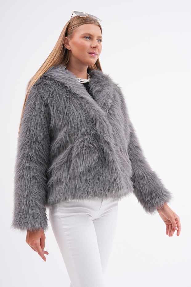 Jachetă cu glugă din blană - 5