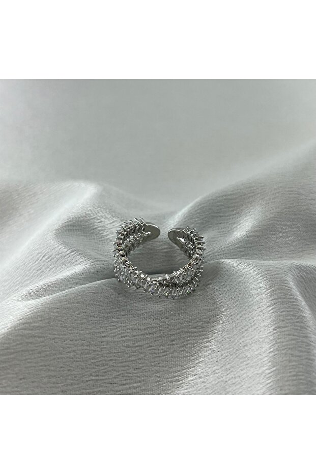 خاتم فولاذي قابل للتعديل - فضي وحجر الزركون - 6