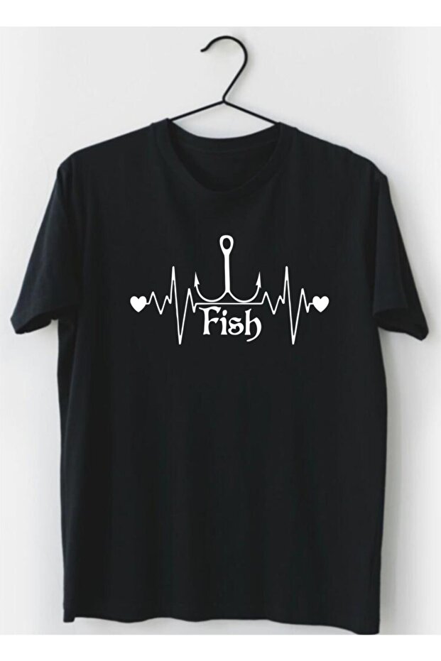 Fish Design Unisex Black Tshirt