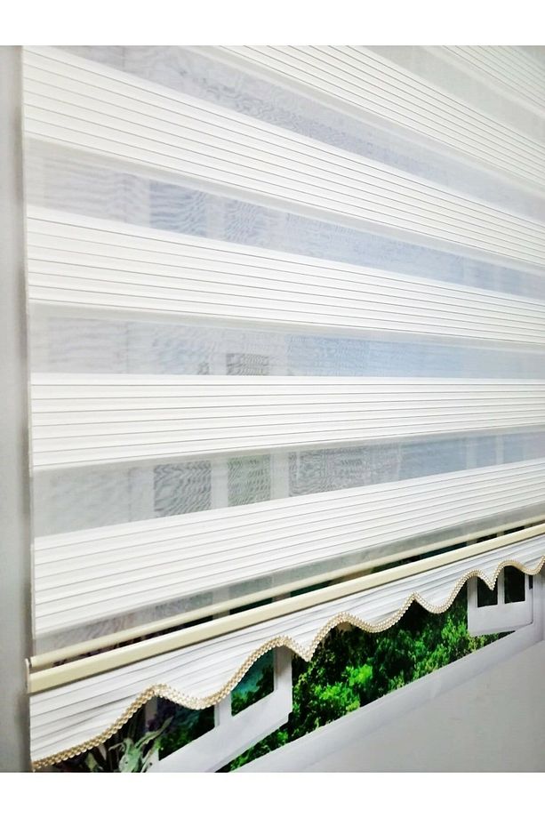 Babacan Brillant Pliseli Ekru Etek Dilimli Zebra Perde 80 X 260 - 1
