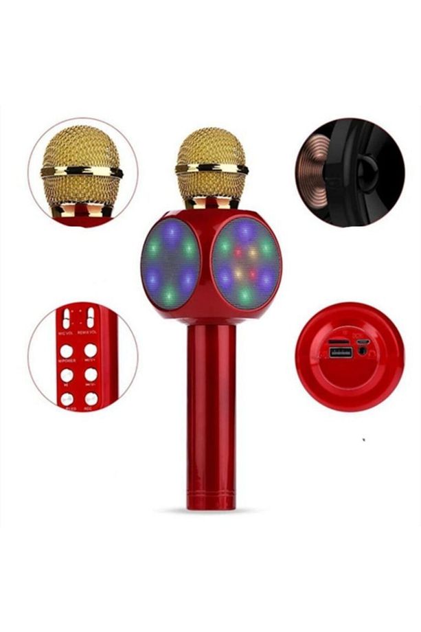 Ws1816 Bluetooth Hoparlör Led Işıklı Karaoke Mikrofon Kırmızı - 1