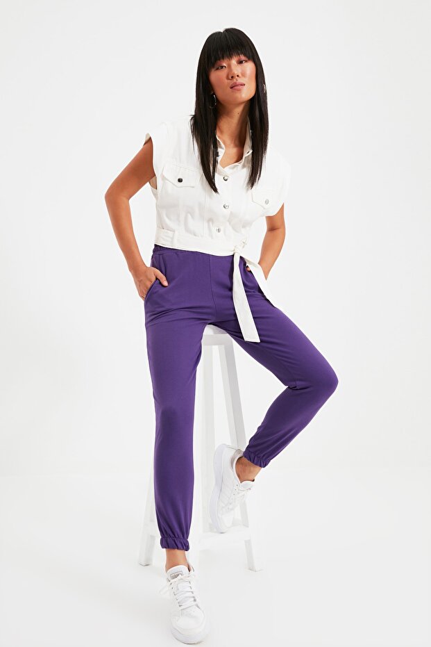 Lila Basic Jogger Strick Dünne Jogginghose TWOAW21EA0194 - 3