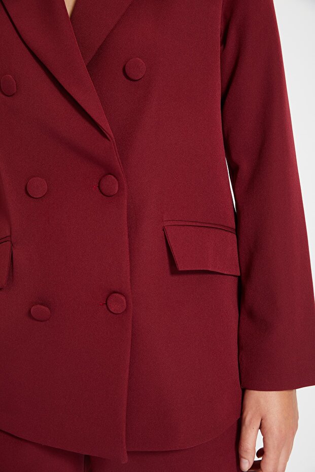 Bordo Regular Astarlı Dokuma Blazer Ceket TWOSS21CE0137 - 5