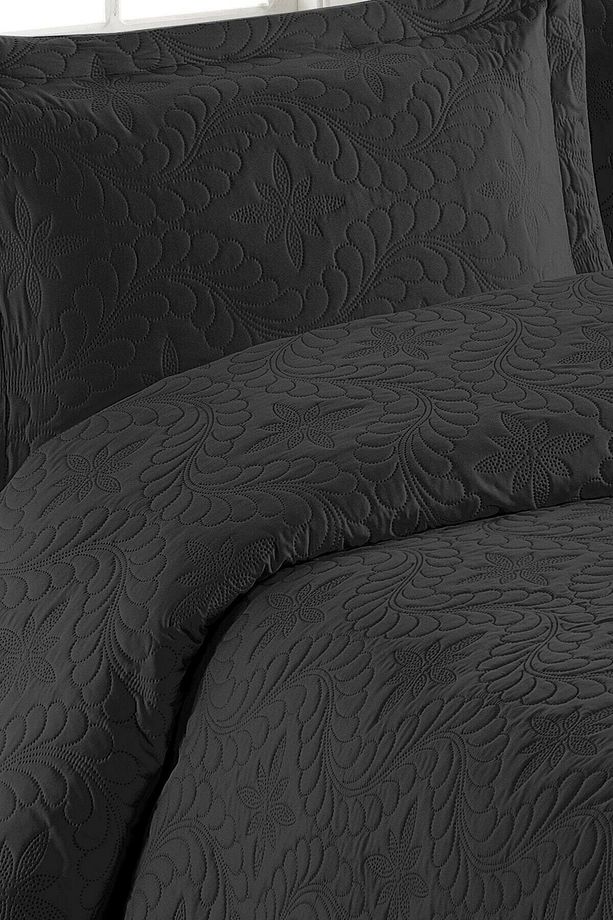 Örtüm Siyah Çift Kişilik Microfiber Kapitone Yatak Örtüsü - 3