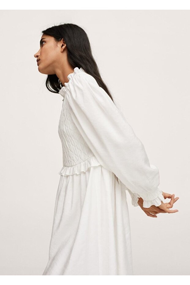 Kadın Ekrü Dokuma Modal Elbise - 6