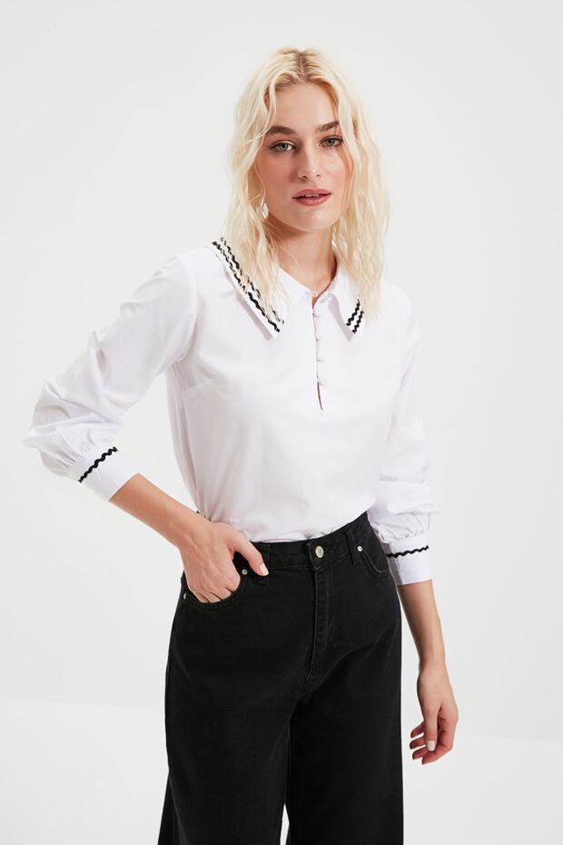 Beyaz Yaka Detaylı Dokuma Bluz TWOSS20BZ0036 - 6
