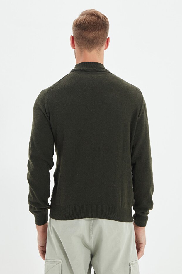 Haki Slim Fit Yünlü Yarım Balıkçı Yaka Basic Triko Kazak TMNAW21KZ1595 - 7