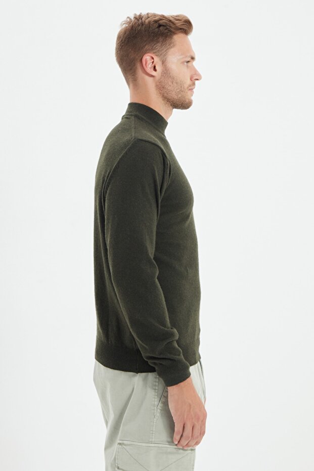 Haki Slim Fit Yünlü Yarım Balıkçı Yaka Basic Triko Kazak TMNAW21KZ1595 - 6