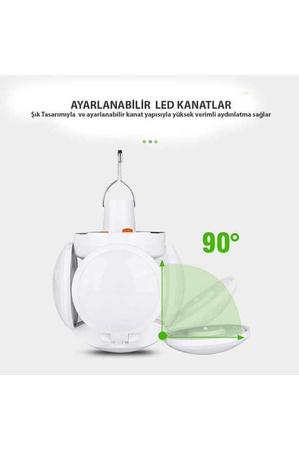 Solar Güneş Enerji Ve Usb Sarjlı 5 Kanatlı Bahçe Aydınlatma Led Askılı Pratik Kamp Lamba - 6