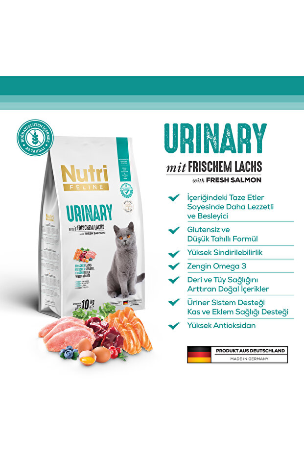 Nutri Feline Urinary Somon Etli Yetişkin Kedi Maması 10 Kg - Böbrek ve İdrar Yolları Koruması