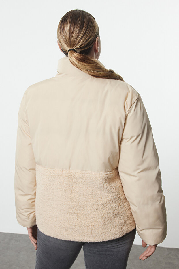 BeigeRegularFit plüss, részletes szövet, blokkolt kabát - Tbbaw25aw00013 - 5