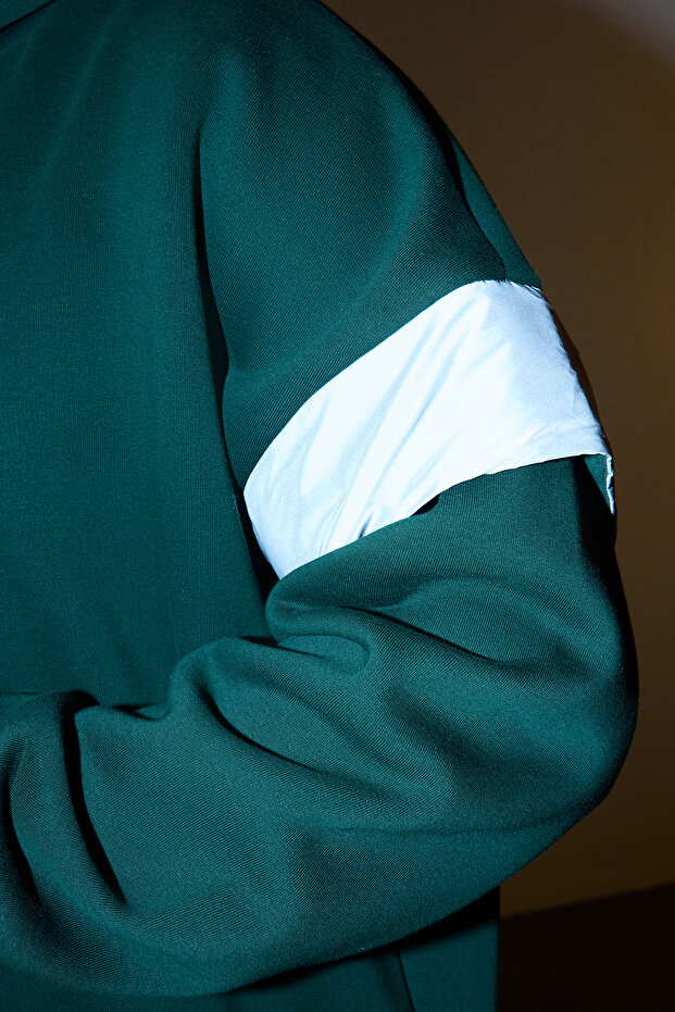 Veľká smaragdovo zelená fleecová mikina s kapucňou – reflexné detaily, oversize Tmnaw24ao00010 - 3