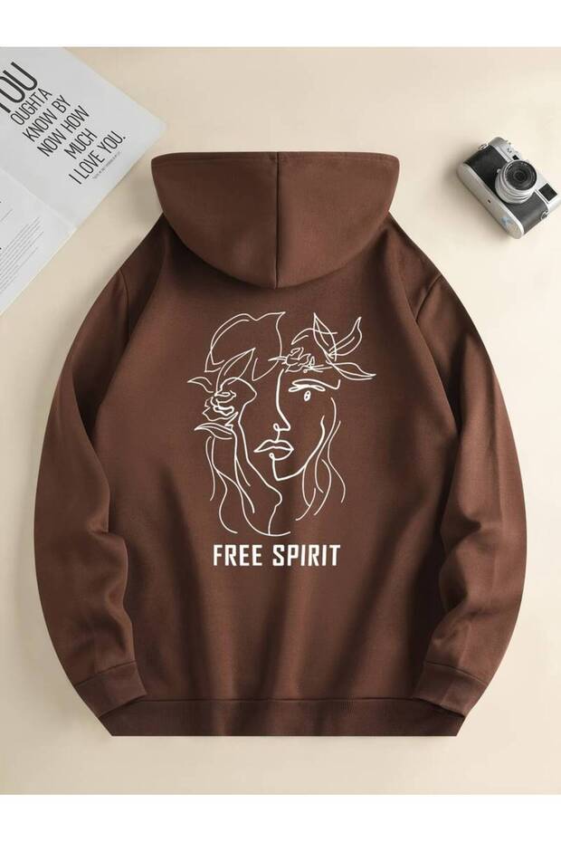 Unisex Free Spirit Printed Oversize Winter 3 Yarn 100% Cotton Hooded Sweatshirt Hoodie