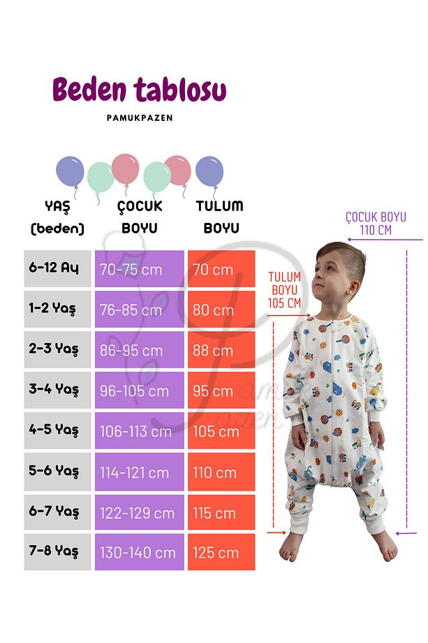 Kışlık Uzun Kollu Çocuk Uyku Tulumu %100 Pamuk Dinozor Desenli 20-24 Derece 1 Tog - 7