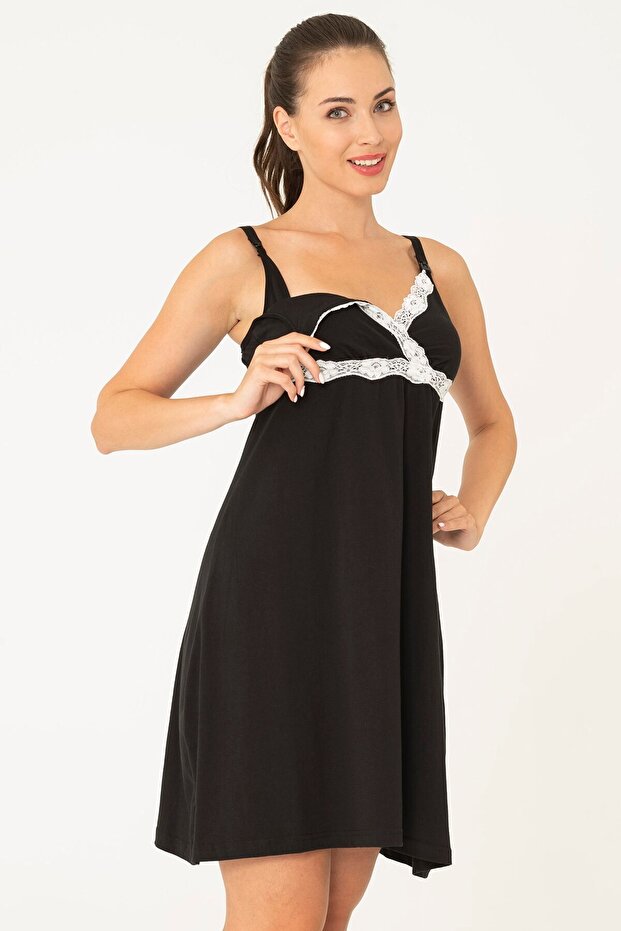 Black Dress Nightgown with Breastfeeding Function