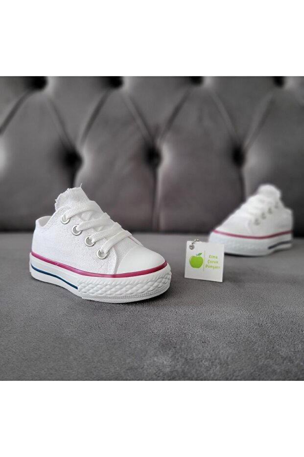 elma bebe Unisex Kız Erkek Bebe Çocuk Kısa Bağcıklı Kanvas Keten Sneaker Spor Ayakkabı