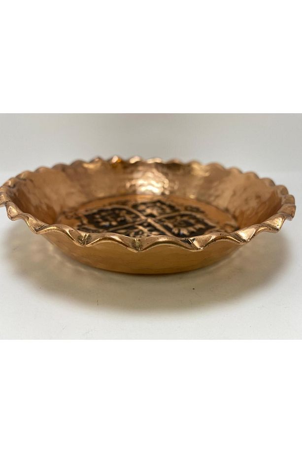 Desenli El Işlemeli Bakır Tabak, Meyve Tabağı, Pasta Tabağı,sunum Tabağı , Bakır Tepsi15*15*3cm - 5