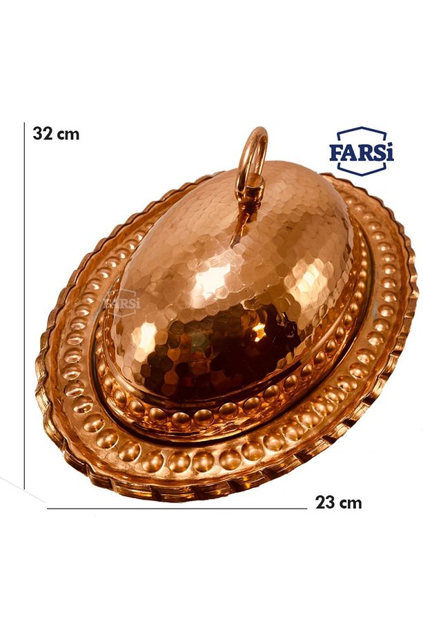 El Yapımı Bakır Kayık Iskender Tabak Kapaklı,bakır Sunumluk ,bakır Kebablık 32*23cm - 1