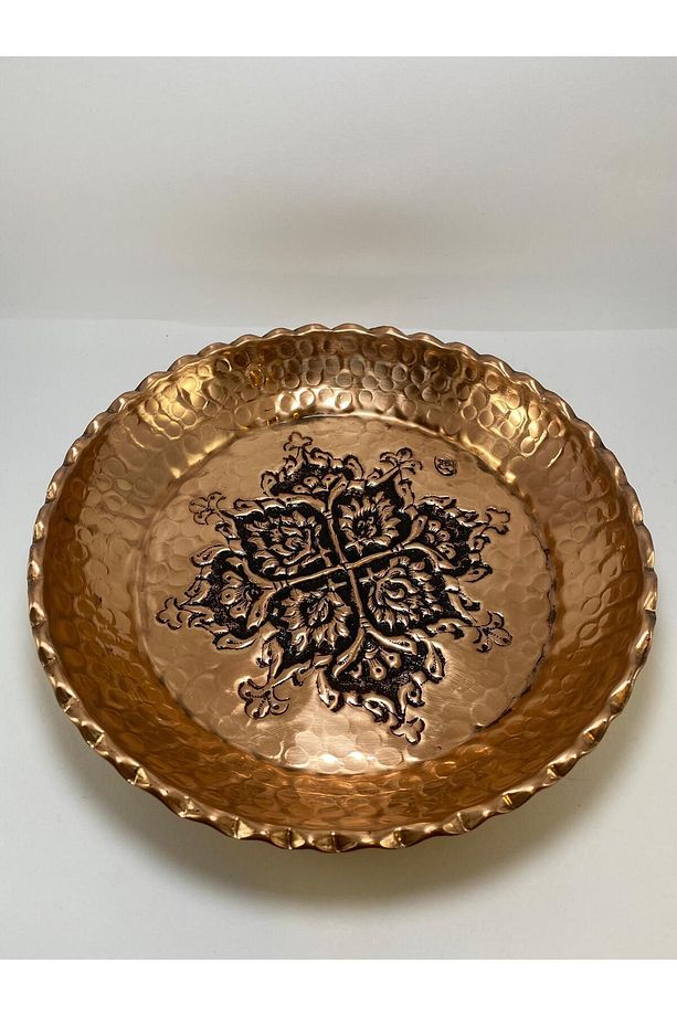 Desenli El Işlemeli Bakır Tabak, Meyve Tabağı, Pasta Tabağı,sunum Tabağı , Bakır Tepsi15*15*3cm - 3