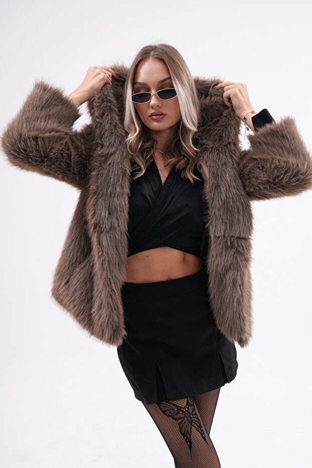 Kapüşonlu Kürk Ceket - 4