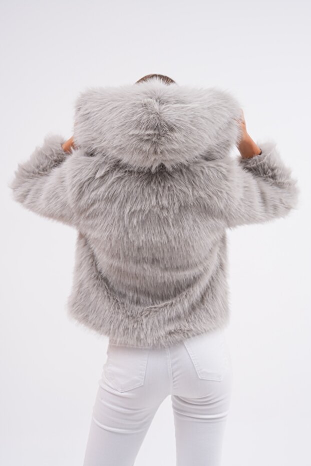 Kapüşonlu Kürk Ceket - 5